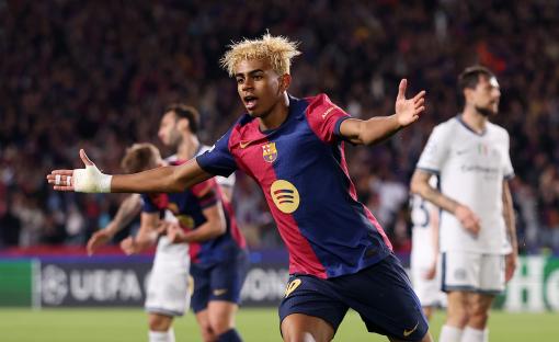 Lamine Yamal of FC Barcelona celebrating a goal.
