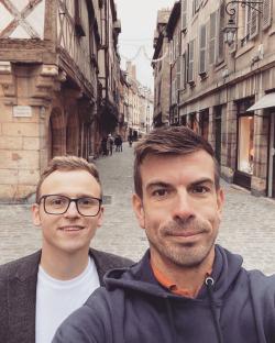 Selfie of a couple in a French village.