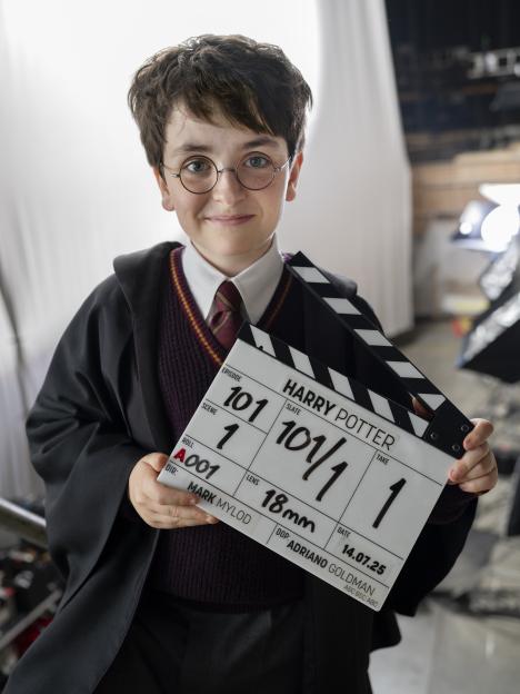 Dominic McLaughlin as Harry Potter on the set of the HBO Harry Potter series.