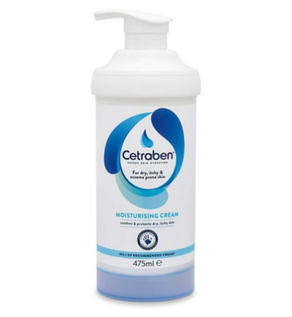 Cetraben Moisturising Cream in a 475ml pump bottle for dry, itchy and eczema-prone skin.