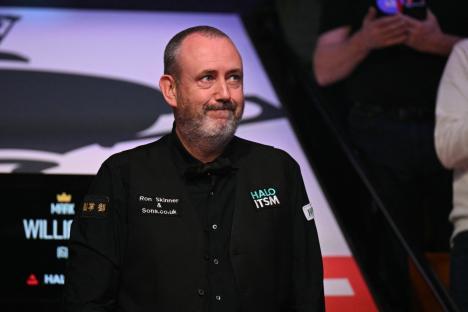 Wales' Mark Williams reacts after his defeat to China's Zhao Xintong on day two of his World Championship Snooker final at The Crucible in Sheffield, northern England on May 5, 2025. (Photo by Oli SCARFF / AFP) (Photo by OLI SCARFF/AFP via Getty Images)