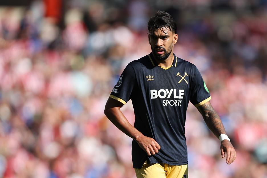 Lucas Paqueta of West Ham United in a soccer match.