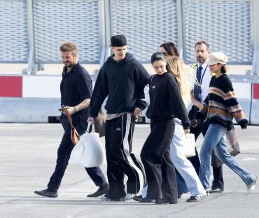 The Beckham family leaving Paris-Le Bourget Airport after celebrating David Beckham's 50th birthday.