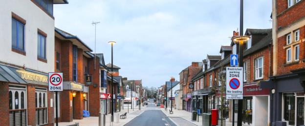 Camberley town center street scene.
