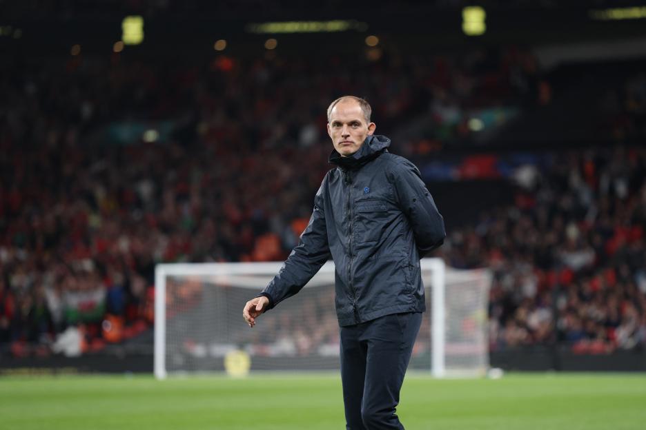 Thomas Tuchel, manager of England, during an international friendly match.