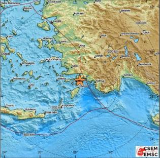 Map showing the location of an earthquake near Ialysos, Greece.