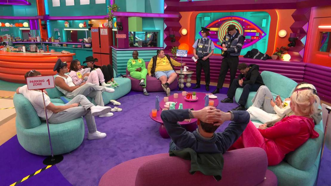 Housemates discovering the results of a task on the TV show "Big Brother".