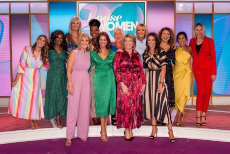 Editorial use only..Mandatory Credit: Photo by Ken McKay/ITV/Shutterstock (10402873dh)..Stacey Solomon, Kelle Bryan, Penny Lancaster, Brenda Edwards, Denise Welch, Jane Moore, Nadia Sawalha, Saira Khan, Carol McGiffin, Kaye Adams, Andrea McLean, Ruth Langsford and Christine Lampard..'Loose Women' TV show, London, UK - 06 Sep 2019