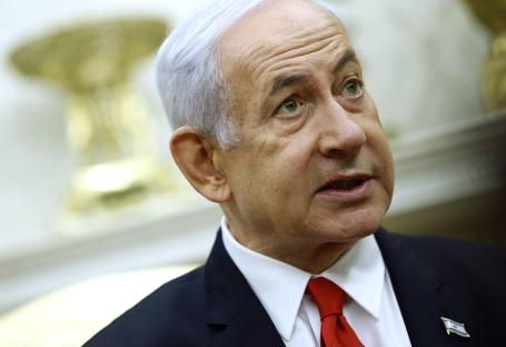 Close-up of Benjamin Netanyahu speaking.