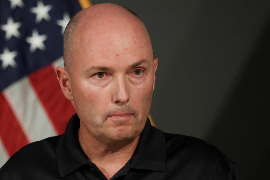 Utah Governor Spencer Cox at a press conference.