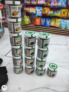 Several jars of CBD cookies seized from shops.