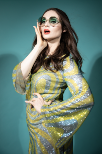 Sophie Ellis-Bextor in a sparkly yellow and silver dress.