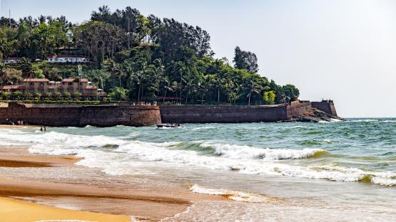 Fort Aguada at Candolim Beach in North Goa, India.