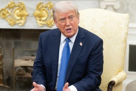 President Donald Trump speaking during a bilateral meeting.