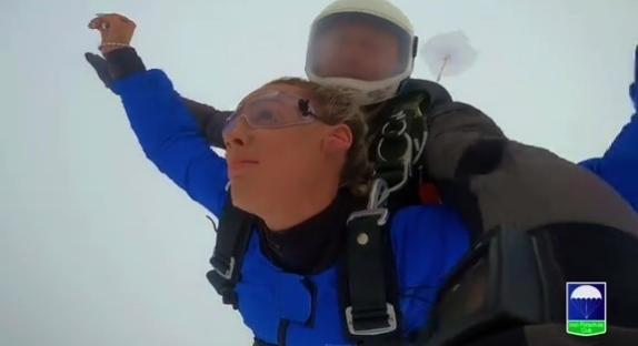 Skydiver's POV of tangled parachute during jump.