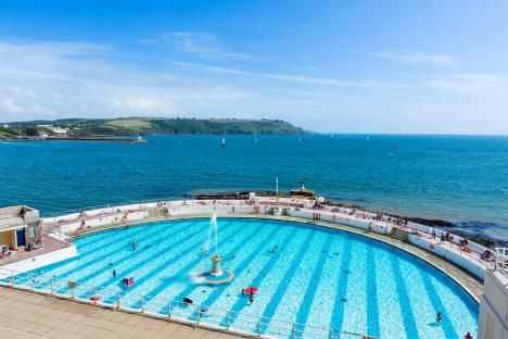 Aerial view of the Tinside Lido in Plymouth, England.