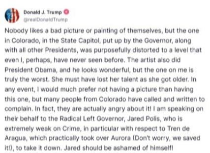 Framed portrait of Donald Trump.