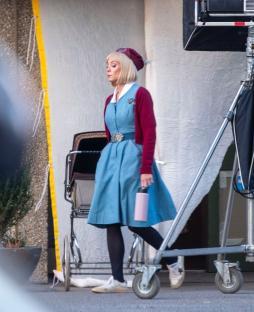 Helen George on the set of Call the Midwife.