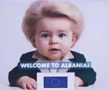 AI-generated image of a baby holding a sign that says