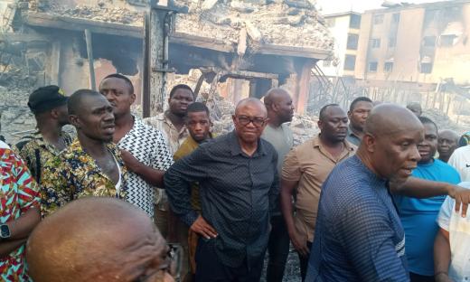 Obi visits scene of Onitsha Market inferno, sympathizes with victims