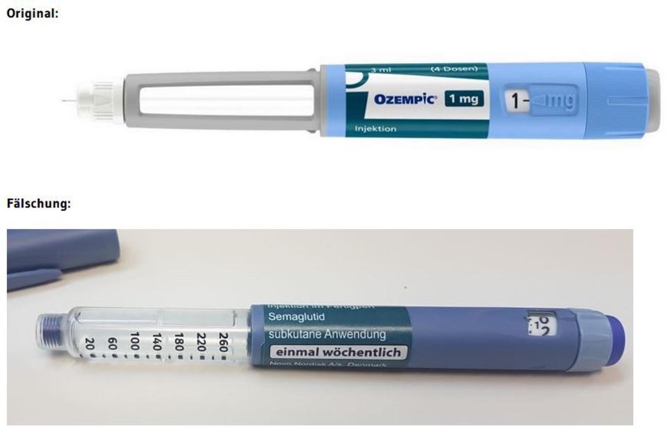 Image showing authentic and counterfeit Ozempic pens.
