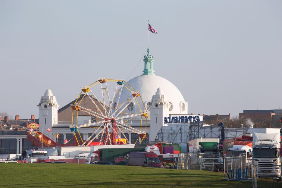 The Spanish City Dome at Whitley Bay with a funfair.