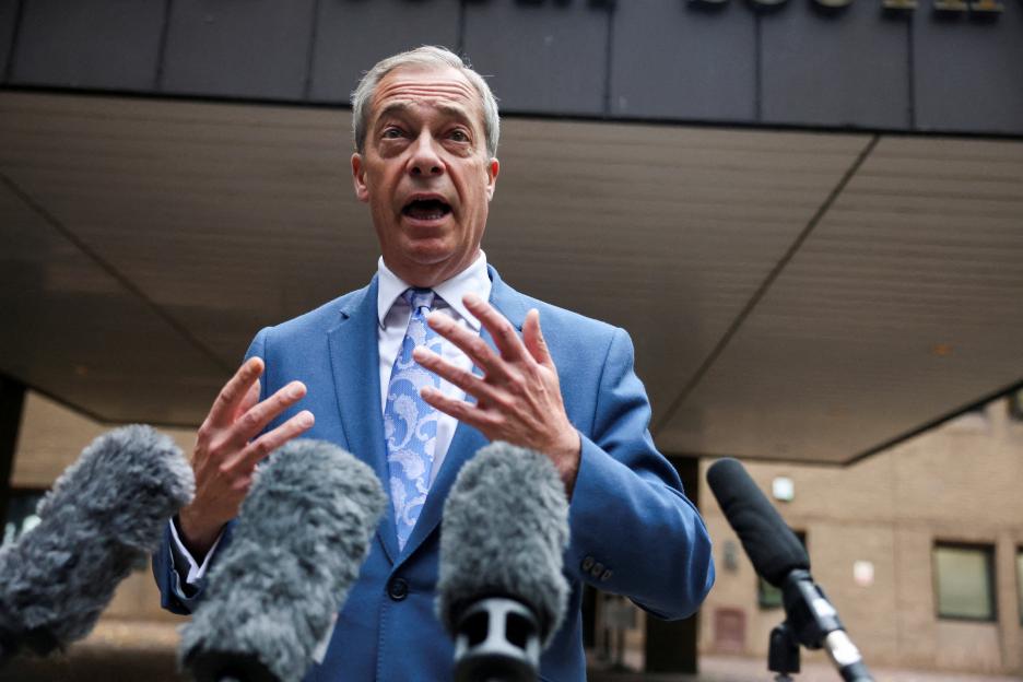 Reform UK party leader Farage attends Southwark Crown Court, London