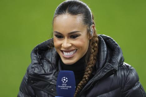 Anita Nneka Jones, TV presenter, at a UEFA Champions League match.