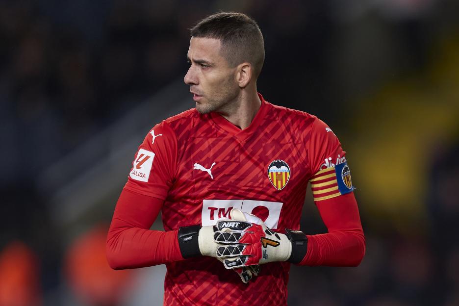 Jaume Domenech of Valencia CF at a soccer match.