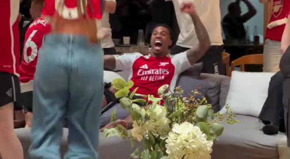 Gabriel Magalhaes celebrating a goal with his family.