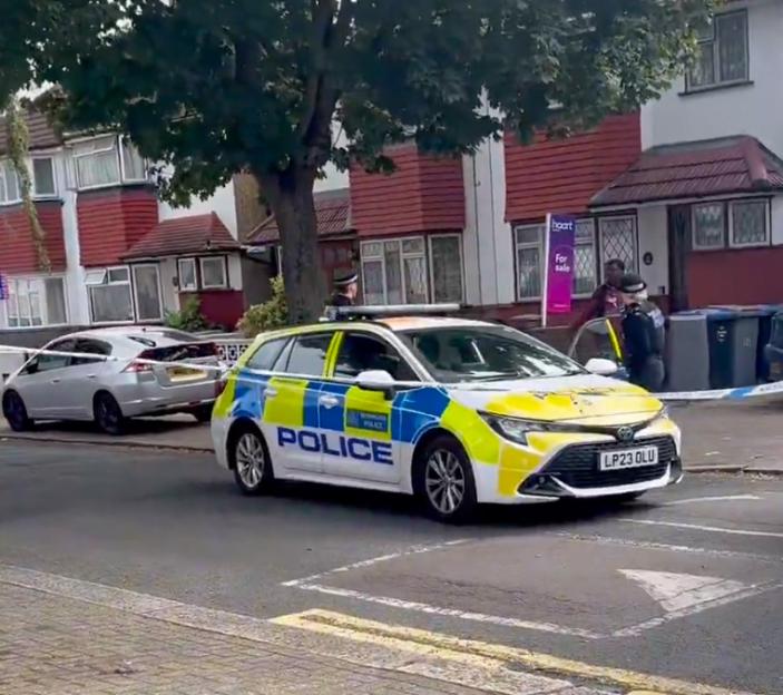 Police car at a crime scene.
