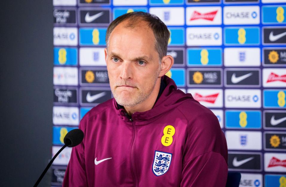 Thomas Tuchel, head coach of team England, at a press conference.