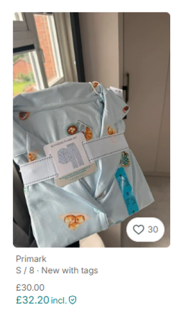 New Primark pajamas, size S/8, with tags.