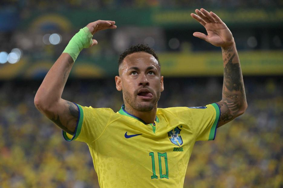 Brazil's forward Neymar gestures during a World Cup qualification football match.