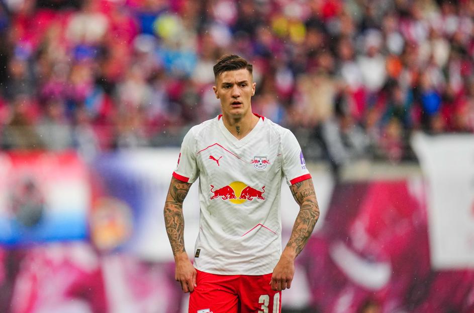 Benjamin Sesko of RB Leipzig at a Bundesliga match.