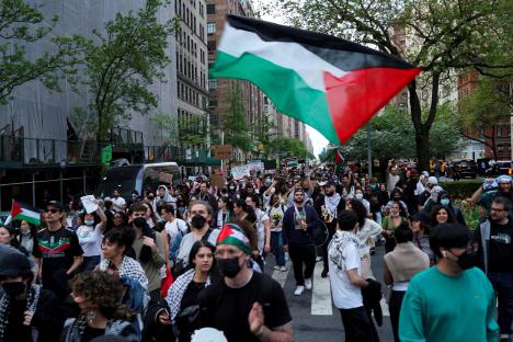 Pro-Palestinian protestors marching in New York City.