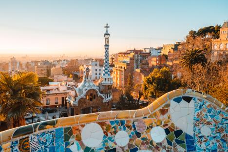 Sunrise view of Barcelona from Park Güell.