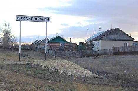 Izmailovsky village sign and houses.