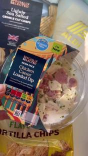 Aldi's new Chicken Caesar Loaded Dip with tortilla chips.