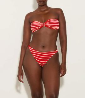 Red and white striped bikini.