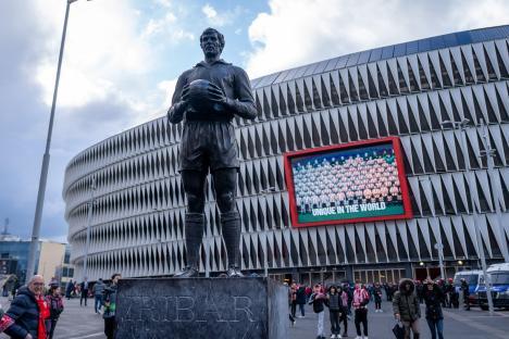 Statue of Jose Angel Iribar outside San Mames Stadium in Bilbao.