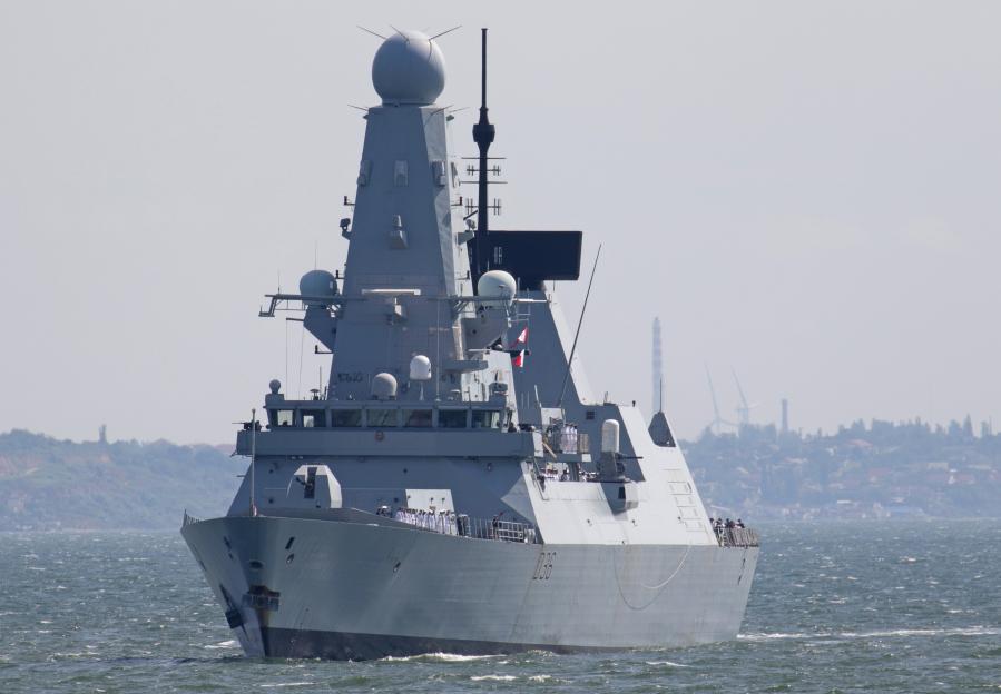 HMS Defender, a Type 45 destroyer, at sea.