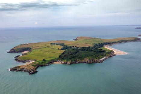 Aerial view of Caldey Island, Pembrokeshire, UK.