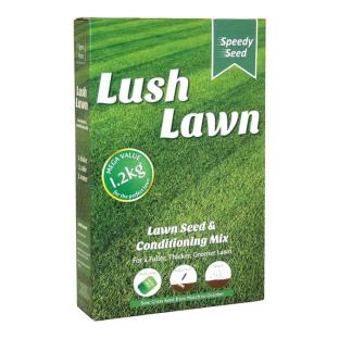 1.2kg bag of Speedy Seed Lush Lawn Seed & Conditioning Mix for a fuller, thicker, greener lawn.