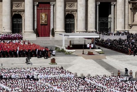 Aerial view of Pope Francis' funeral in St. Peter's Square.