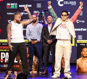Jake Paul and Julio Cesar Chavez Jr. at a press conference.