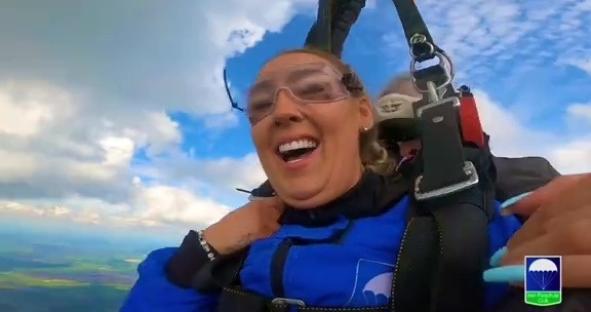 Skydiver's POV of a tangled parachute during a jump.