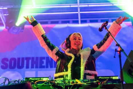 Denise van Outen DJing at Southend-on-Sea's city celebration.