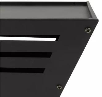 Dark gray metal magazine rack.