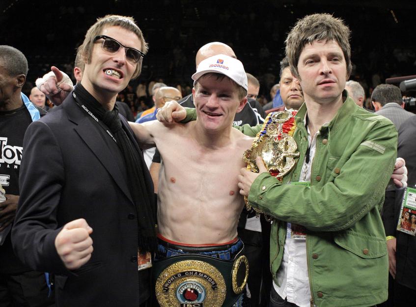 Ricky Hatton with Noel and Liam Gallagher after a boxing match.